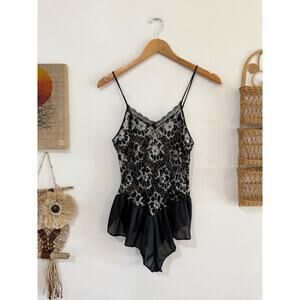 80s NOS Black Lace Teddy size small